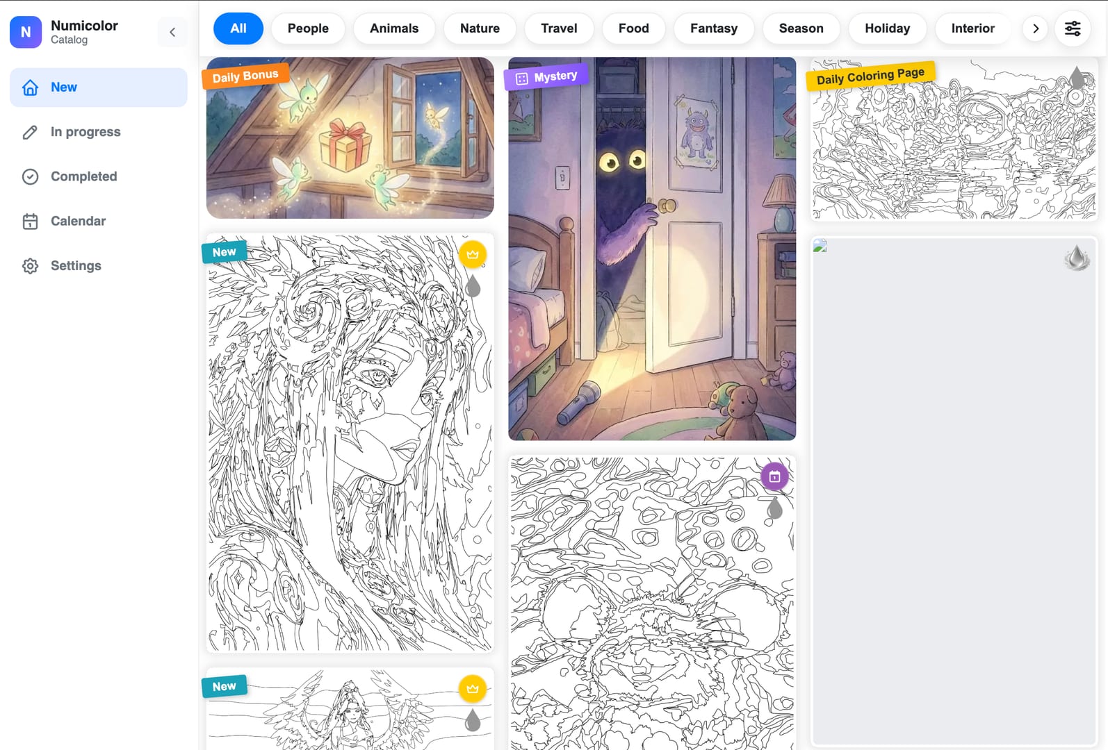 Catalog — browse coloring pages by theme and pick one for any mood